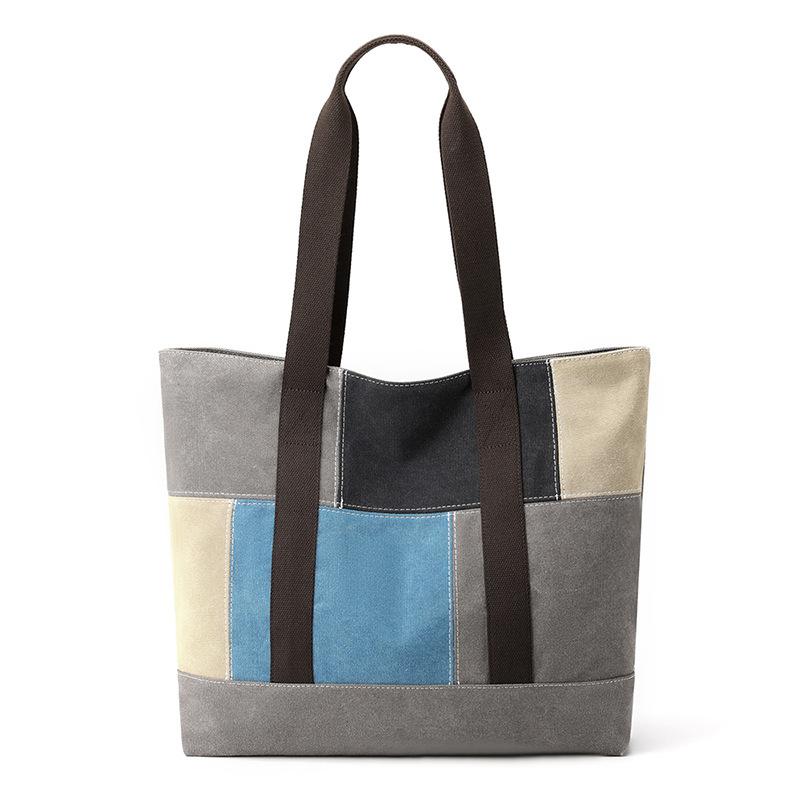 

Shoulder Bag Women S Bag Simple And Fashionable, Large Capacity Contrast Stitching Versatile Hand-Held Canvas Bag
