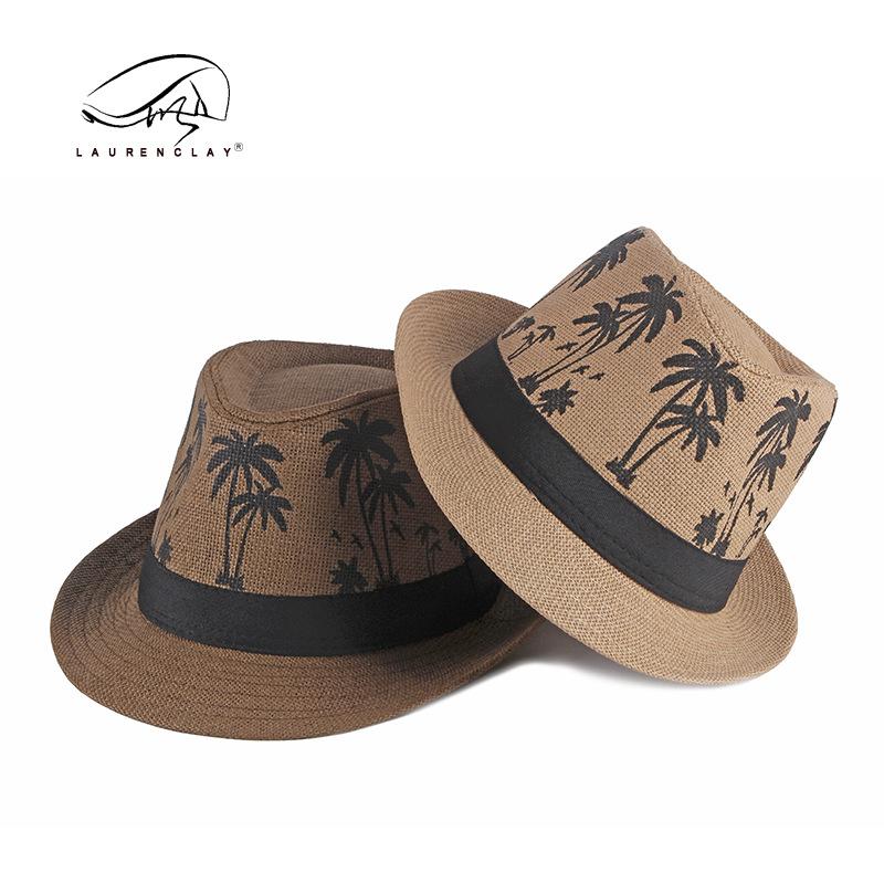 

Summer Shade Sun Protection Beach Top Hat Ladies Coconut Tree Printed Jazz Hat Men s Encrypted Straw Breathable Hat M（56-58cm） бежевий