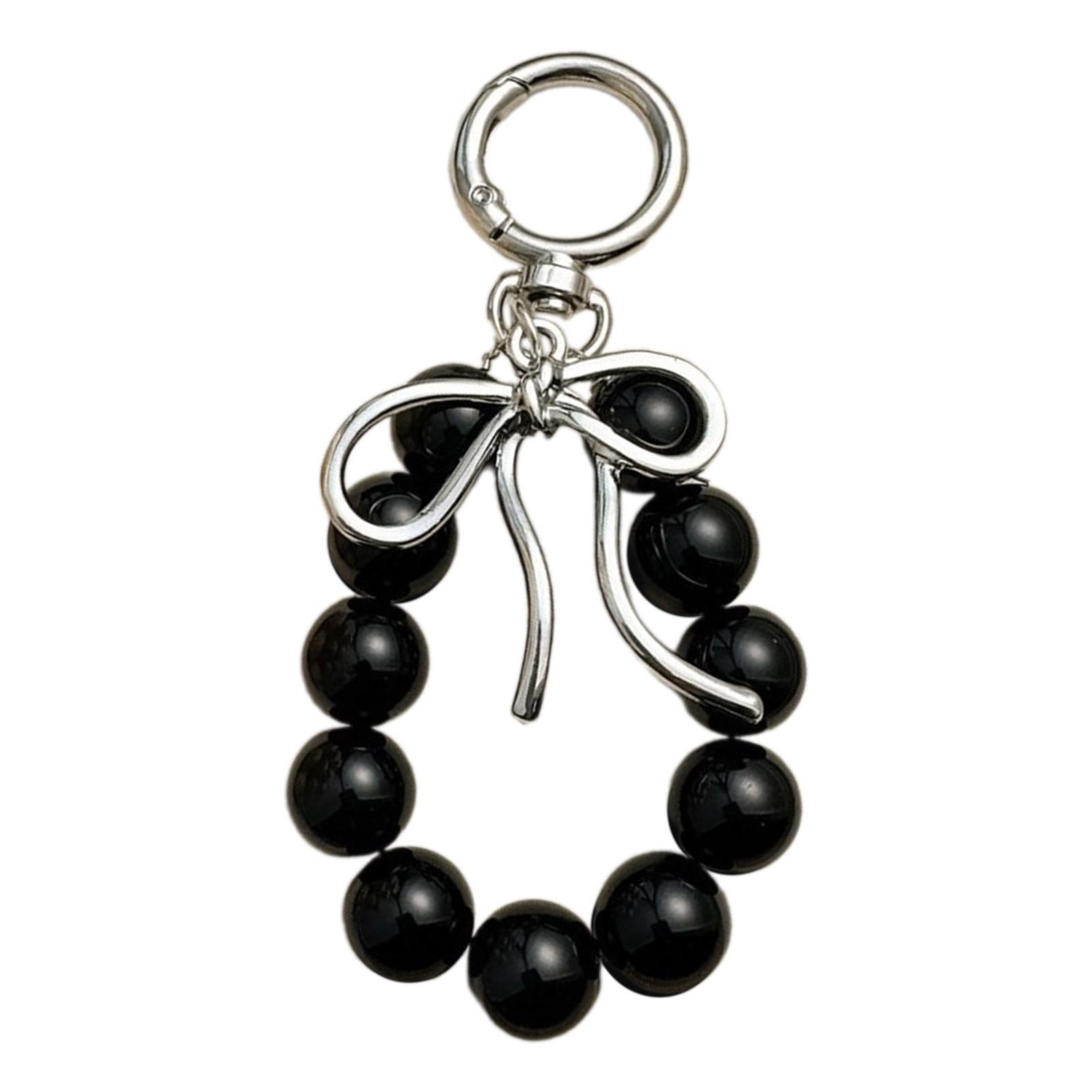 

Handmade Beaded Key Chain with Bowknot Keychain Phone Charm Bag Pendant Keyring Ornament for Wallet Purse Backpack чёрный