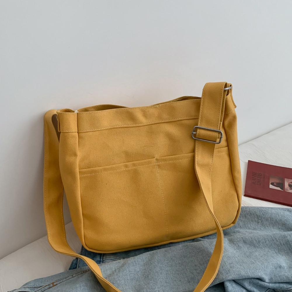 

Solid Color Canvas Tote Bag Multifunctional Student Shoulder Bags Women Handbag Outdoor жовтий