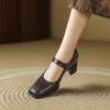 Krazing Pot Sheepskin Fashion Summer Spring Autumn Thick High Heels Metal Buckle Women  European Design Square Toe Pumps
