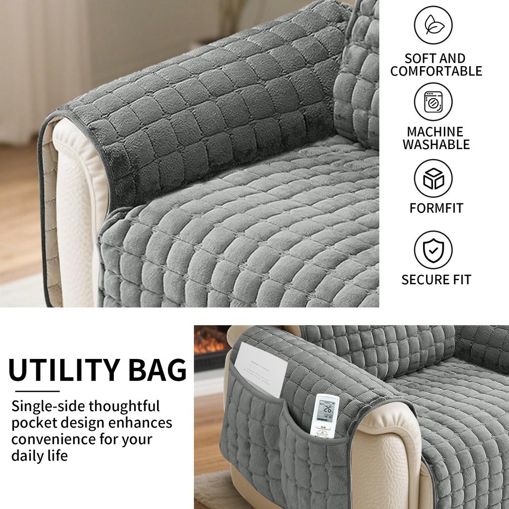 Recliner Sofa Cover Flannel Plush Chair Covers Armchair Slipcovers with Pockets Relax Non Slip Couch Slipcovers Sofa Protector