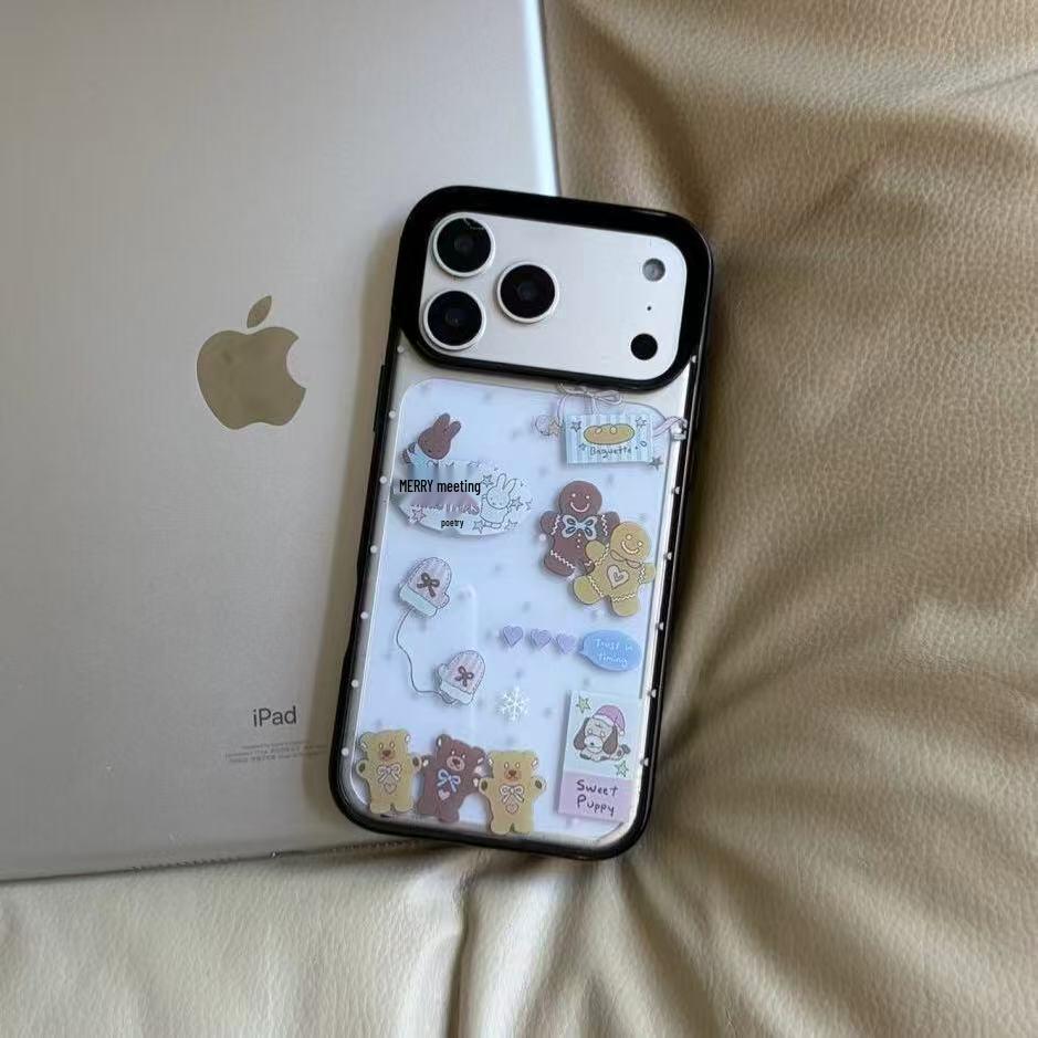 

Lil Bear Gingerbread Man Phone Case: Compatible with Apple 13-17 Promax, Large Hole Design, Black Frame, for 14-16 Pro Models iPhone 16 Plus