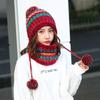 Korean Style Women's Knit Earmuff Hat and Scarf Set - Plush, Thick, and Trendy for Outdoor Warmth.