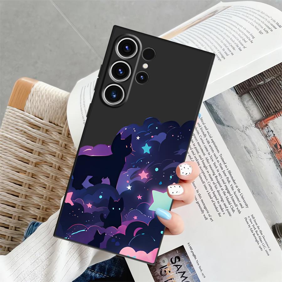 

Чехол для Samsung Galaxy S25 S24 Plus S20 Ultra S21 FE S10 S9 Note 20 8 9 10 S23 S26 Funda Чехол для телефона Черный кот Звездная ночь Galaxy S10e