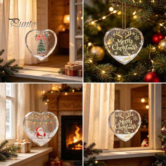 Warm Atmosphere Seasonal Decor Heart Shaped Christmas Ornaments, Crystal Santa Winter Scene Hanging Ornament, Transparent Holiday Ornaments Xmas Tree