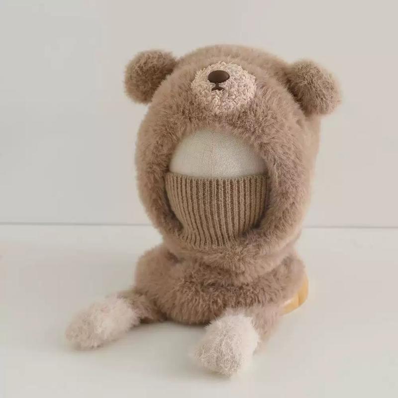 Mascherina Facciale Invernale Copricapo Per Bambini E Bambine Calda Morbida Cappello A Maglia Orsetto Cartone Animato Sciarpa Cappello Un Pezzo Passamontagna Per Bambini