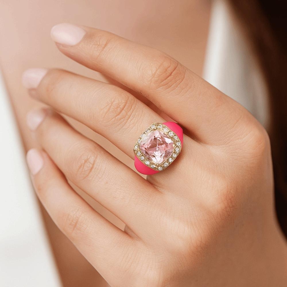 Multicolor Enamel Dripping Oil Ring Gold Plated Geometric Square Ring Zircon Open Ring  For Women