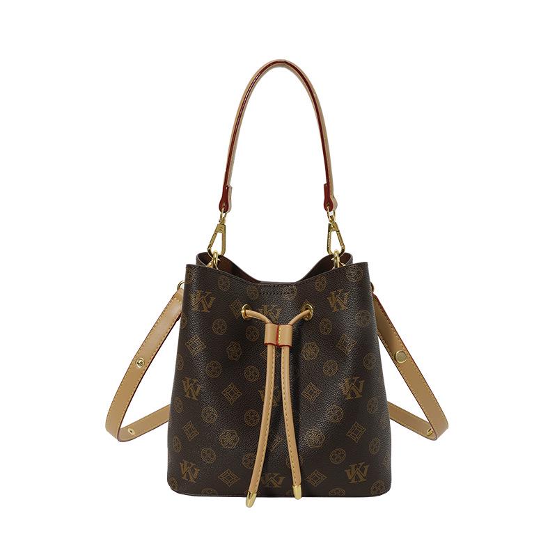 

Vintage Floral Bucket Bag with Drawstring - Retro European/American Design, Handbag/Shoulder/Crossbody Options