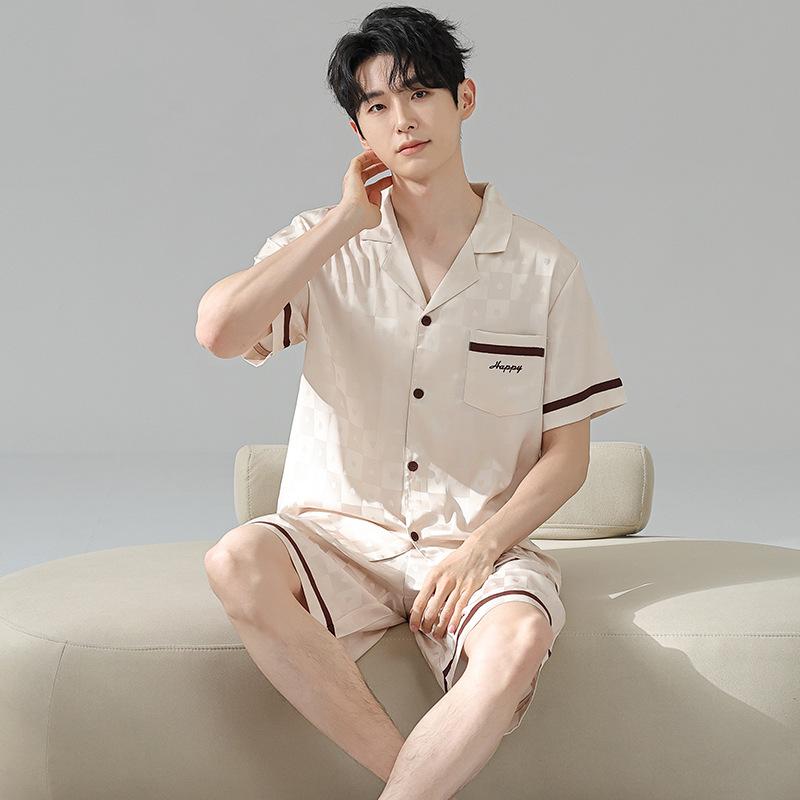 Ice Silk Pajamas Couple 1011 New Summer Thin Short-sleeved Shorts Can Be Worn Outside a Man's and a Woman's Pajamas Loungewear