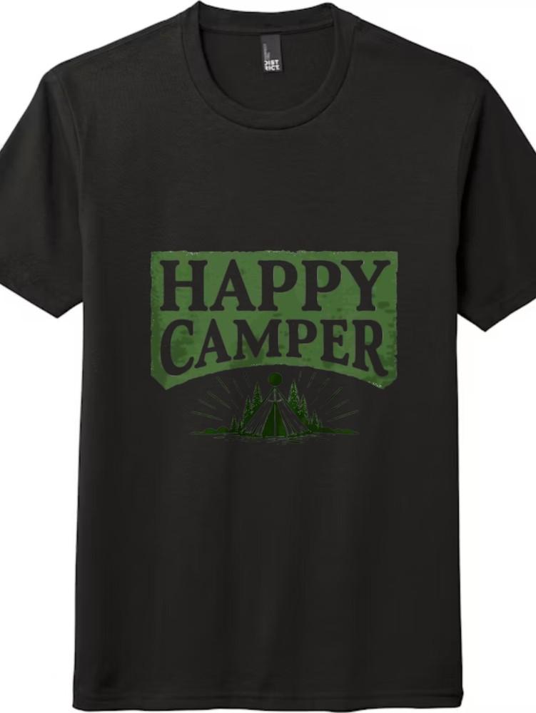 

Happy Camper Camping - Themed Printed Tee, Outdoor Casual Style S