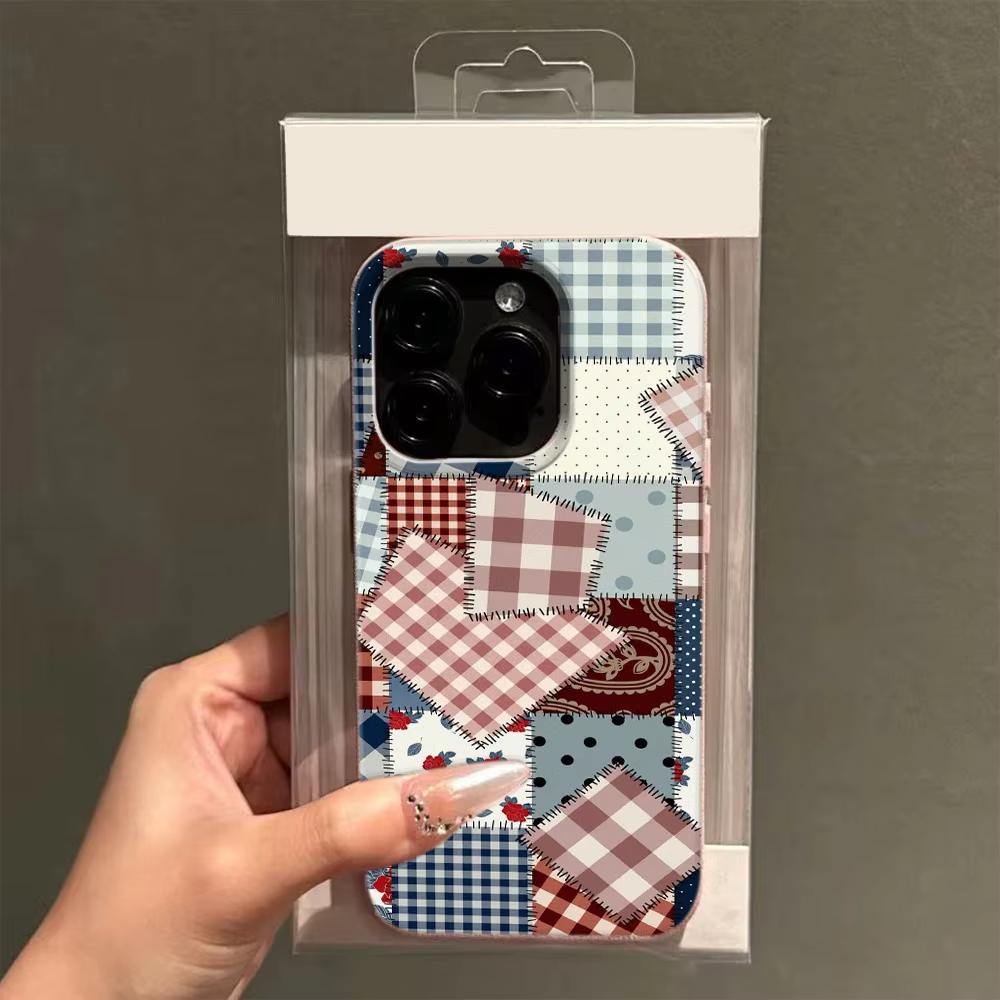 Lychee Grain Phone Case For iPhone 17 17Air 16 15 14 13 12 11 Pro Max 16 Plus Grid Pattern Splicing Fabric Silicone Cover Funda