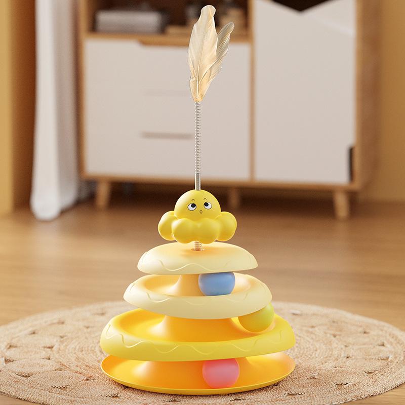 Rotating Octopus Cat Toy Collapsible Four-Layer Turntable Track Ball Cat Stick Feather Cat Self-Entertaining Anti-Boredom Toy