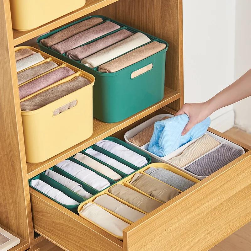 Plastic Clothes Storage Box Stackable Underwear Socks Compartment Organizer Container Toy T-shirts Jeans Closet Drawer Divider
