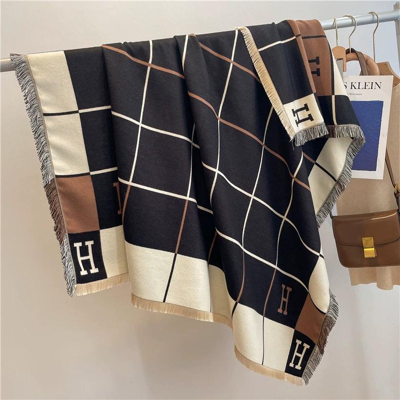 Women's High-Quality Wool Cashmere Scarf: Thick, Warm, Tassel Shawl for Autumn and Winter