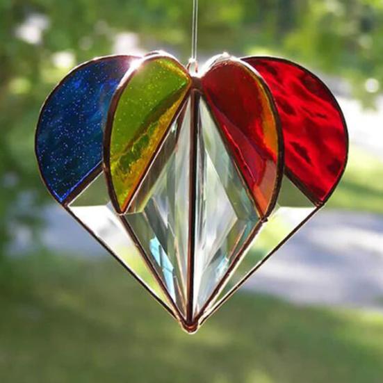Colorful Heart Sun Catcher 3D Multi-Faceted Heart Hanging Ornament Stained Glass Rainbow Maker Window Decoration for Home Office Balcony Car