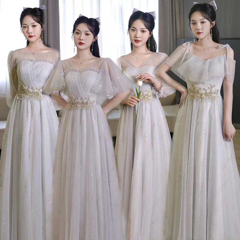 2026 Light Silver Gray One-Shoulder Sequined Bridesmaid & Evening Gown