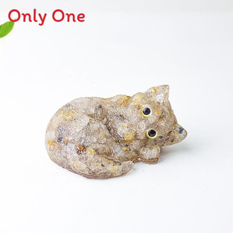 Resin Filled Natural Crystal Sleeping Cat Decor With Gift Box For Home Office Display