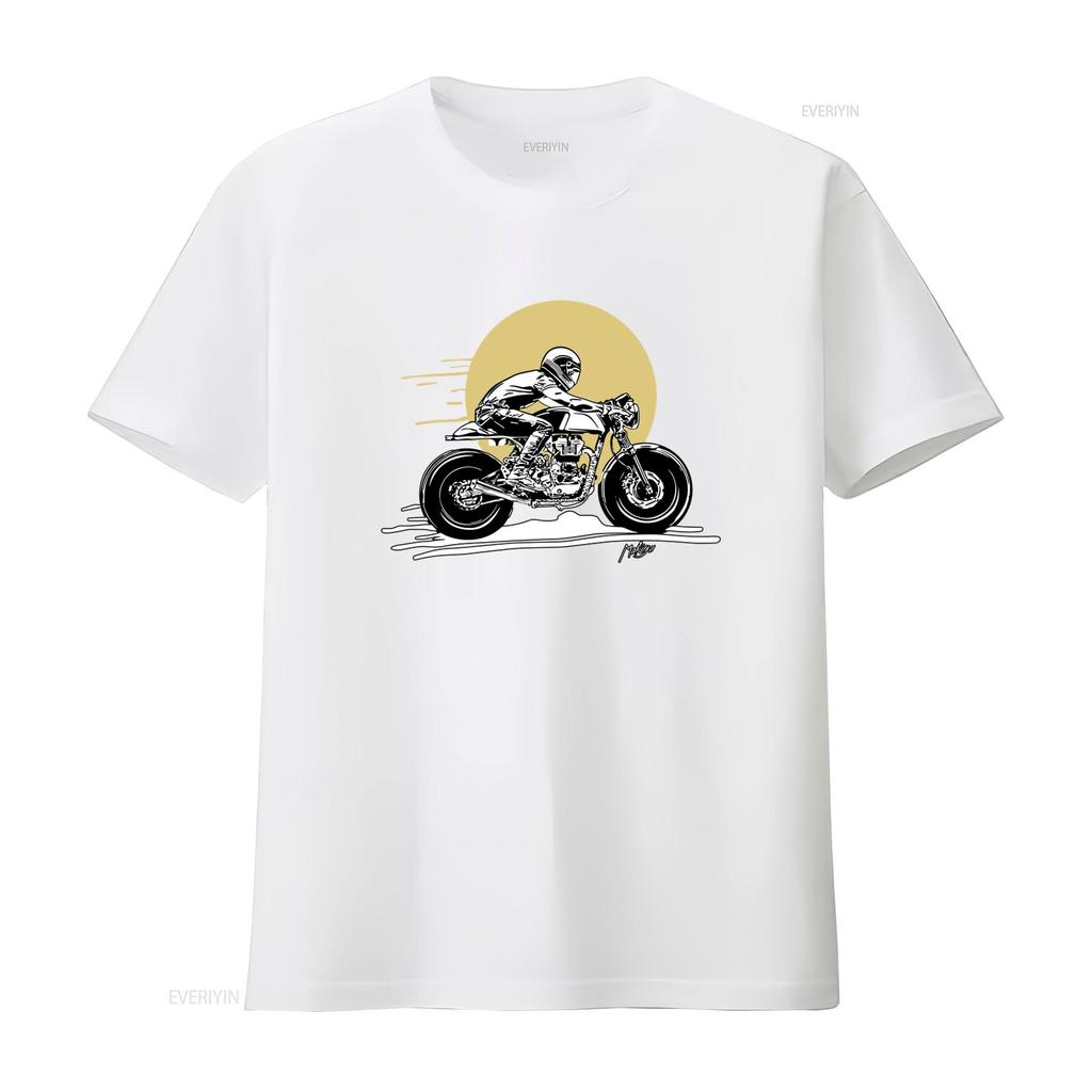 Stylish Mens Motorcycle Rider Print T Shirt In Black with Grey and Yellow Details Sizes S To 5XL Vintage Washed Versatile