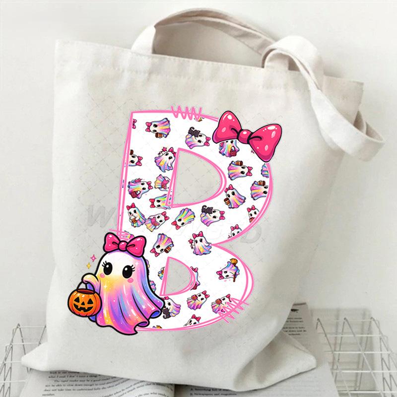 Halloween personalized print student canvas bag tutoring bag 26 letters fashion shoulder bag women large capacity