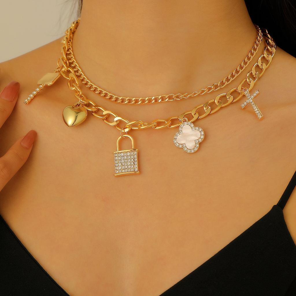 Punk style metal personality chain necklace cold wind double lock necklace neck chain 2025 popular jewelry wholesale