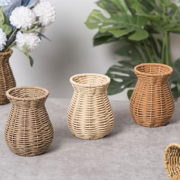 Minimalistische Dekorationsvase in Rattan-Optik, Rattan-Vase für Hochzeits- und Event-Tischdekorationen Pflanzenvase, Blumenarrangement