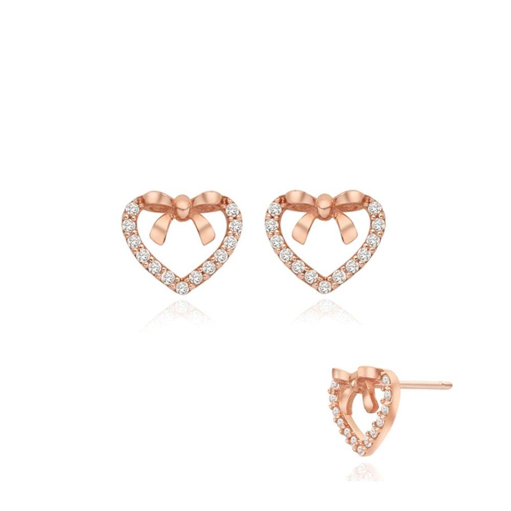 [Stonehenge] Silver Ribbon Heart Earrings Sc1799