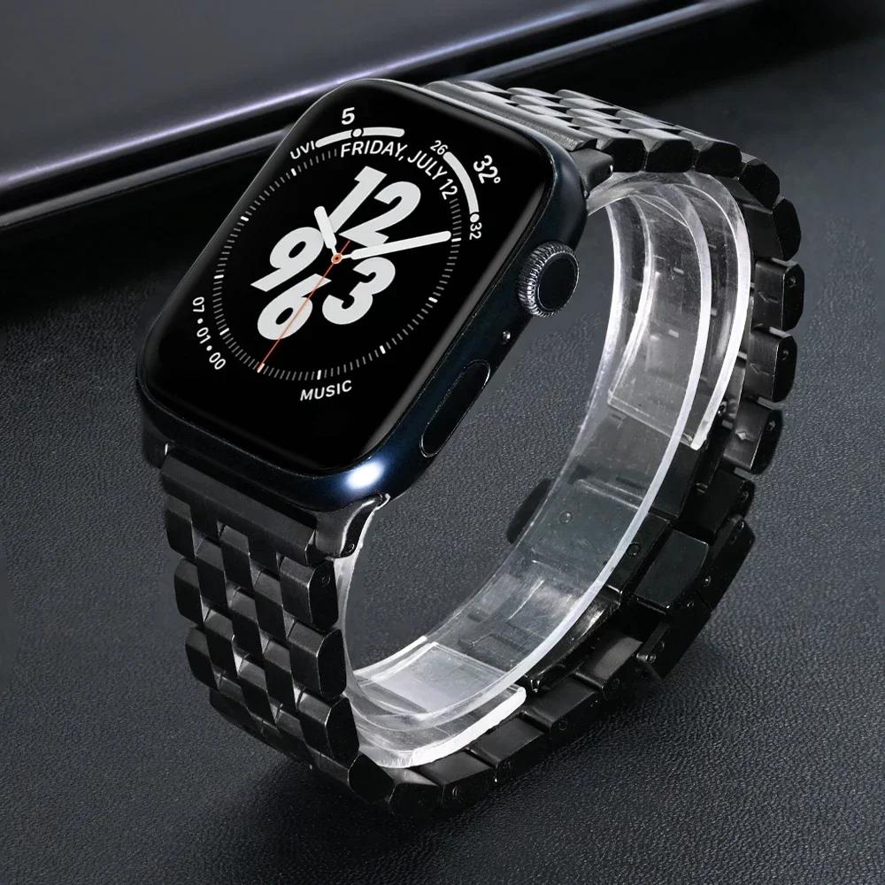 Stainless Steel Luxury Strap for Apple Watch 10 46mm Ultra 2 49mm Metal Bracelet for Iwatch Series 9 8 7 6 5 4 Se 45mm 44mm Band