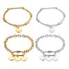New Customize Name&Date Women Girls Link Chain Bracelet Stainless Steel Round Charm Personalized Jewelry Length 18cm