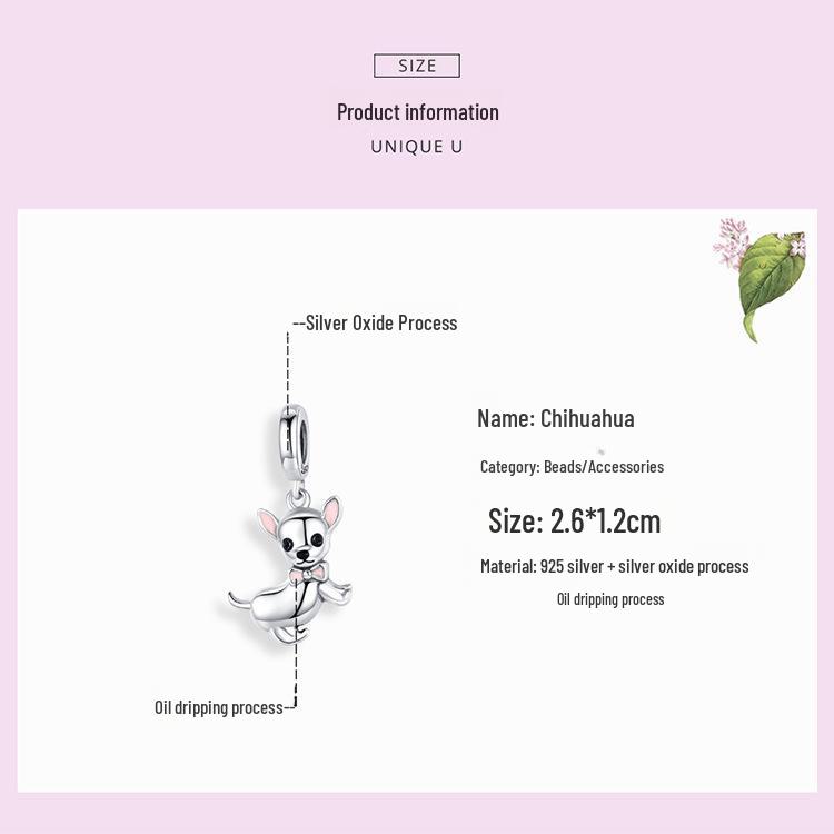 Chihuahua S925 Sterling Silver Puppy Pendant Bracelet – Cute Animal Fashion Accessory SCC1317