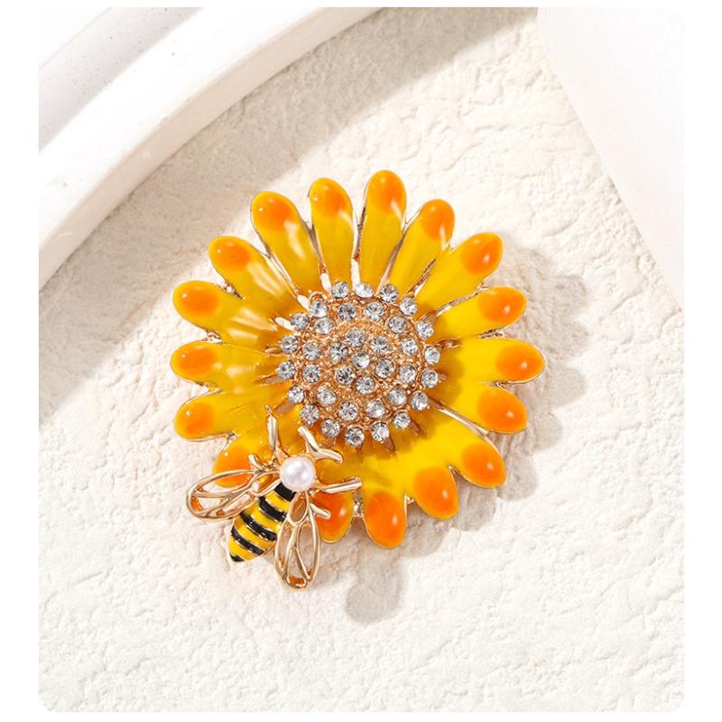High End Fashion Alloy Drip Sunflower Brooch, Daisy Bee Brooch, Brooch, Suit Accessories