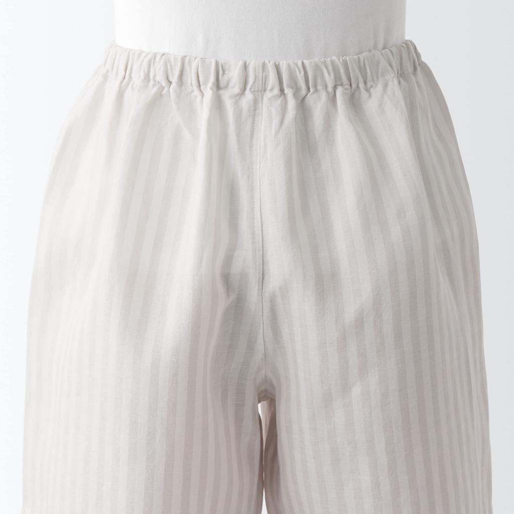 MUJI Natural Lyocell Linen Pajamas FDB06A3S Light Gray Stripe M Cool-to-the-touch Short-sleeve Women's