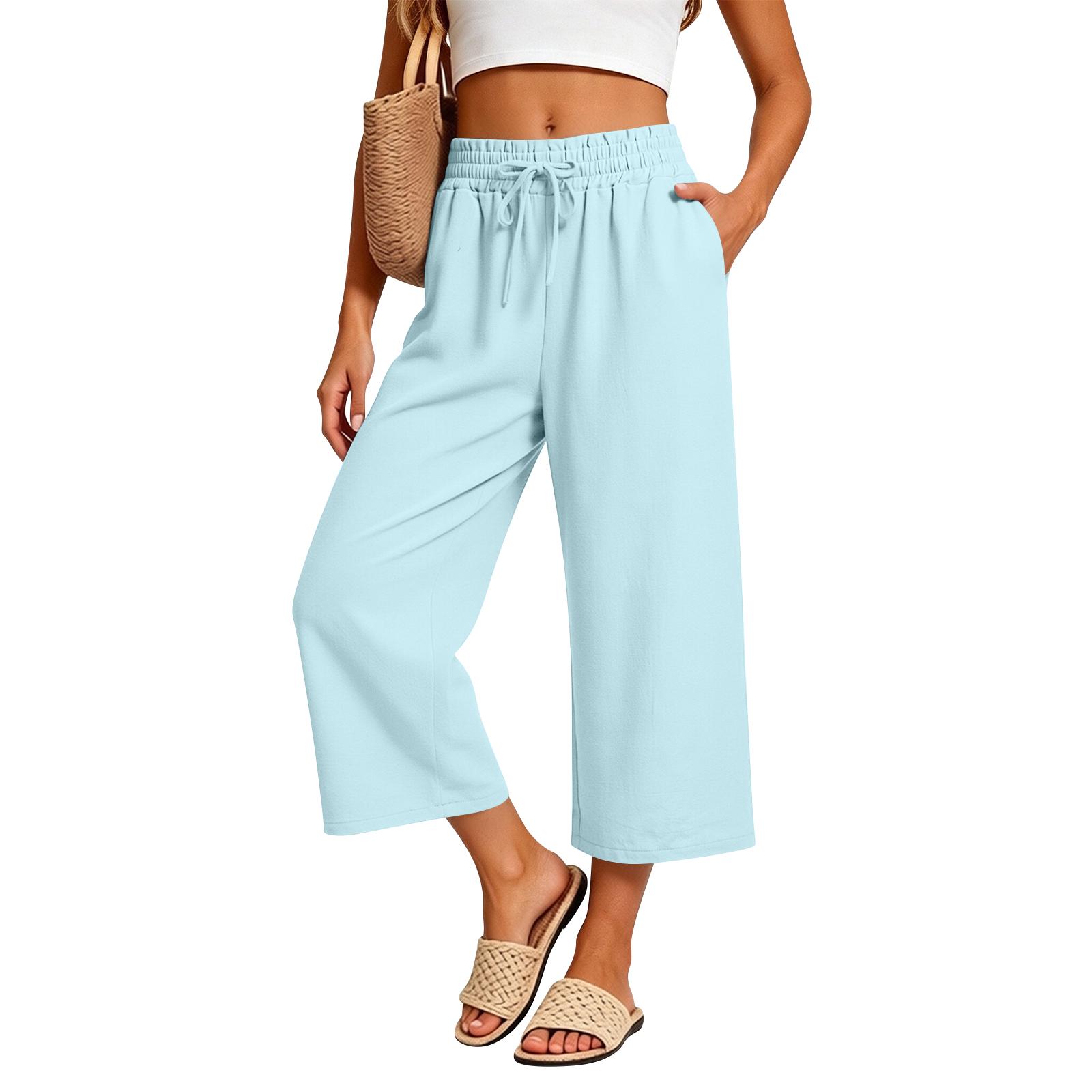 

Women s Loose-fitting Wide-leg Pants, Casual Loose-fitting Pants, High-elastic Waistband, Long Pants With Pockets XL небо синє кольору