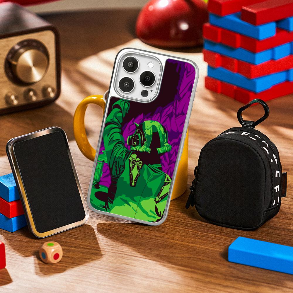 Cool Guitarist Swiss Poster Pattern Phone Case for iPhone 16 15 14 13 12 11 Pro Max Sheepskin Silver-edged Protective Case