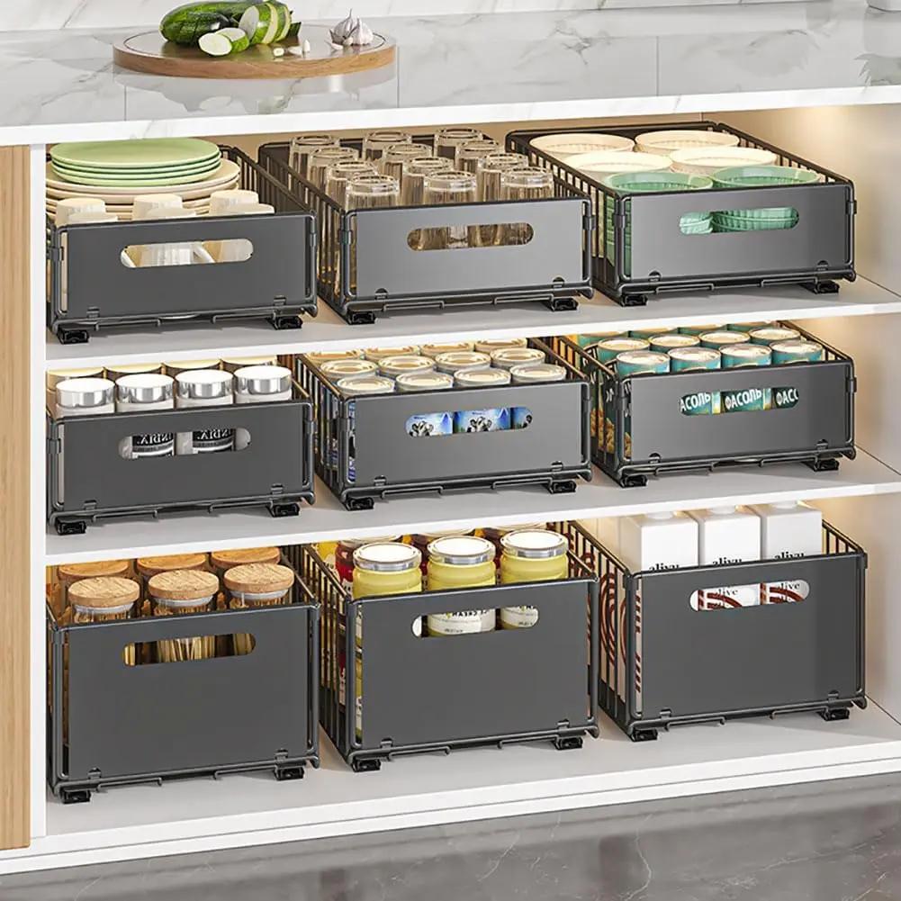 Pull Out Cabinet Organizer Slide Out Drawer Storage Shelves Cupboard Organiser Sliding Cabinet Basket for Kitchen No Drilling