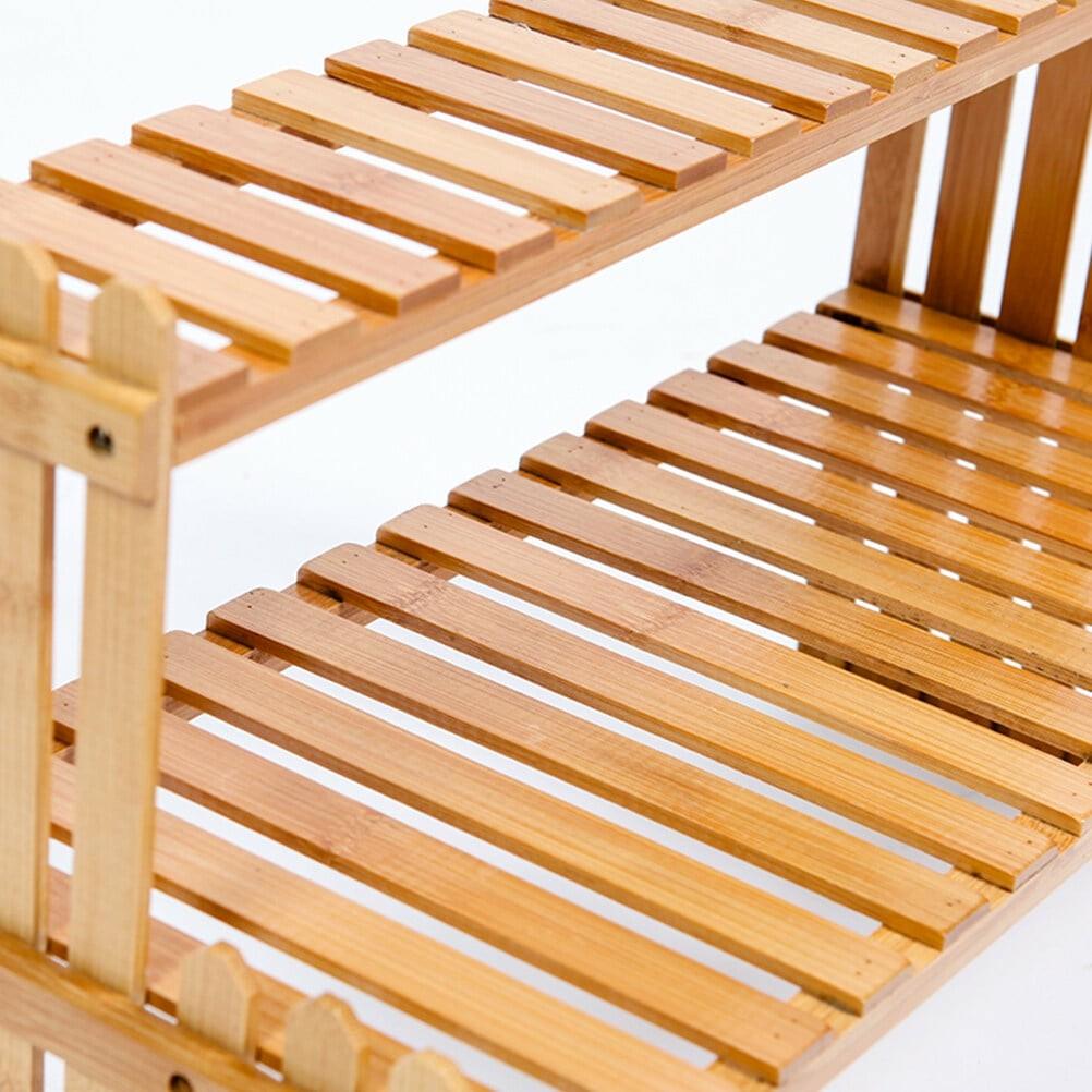A47 2 Tier Bamboo Plant Stand Holder for Succulents/Office/Living Room/Balcony Plant Pot Display Rack Shelf