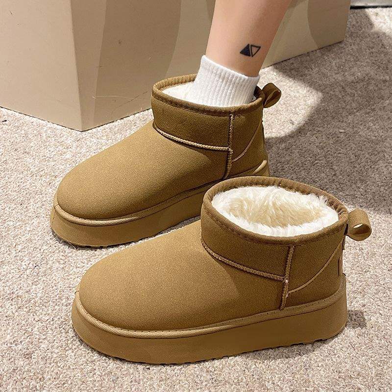 2025 winter snow boots women's simple short boots flat-soled short boots thickened and velvet warm thick-soled student cotton shoes