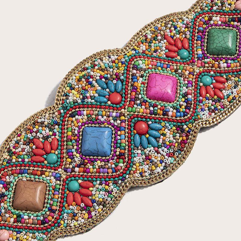 New Bohemian Style for Ladies, Handcrafted Turquoise Chain, Elastic and Tight, Ethnic Style Yunnan Waist Belt