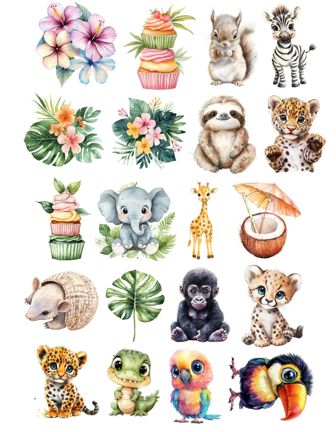 

20pcs/lot Watercolor wildlife Monkey tiger Diary Cute Stickers Scrapbooking Stationery Vintage art supplies planner stickers білий