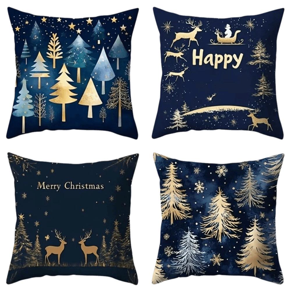 4PCS Tree Snowflake Christmas Pillow Covers Reindeer Xmas Pillowslip Bed Decoration