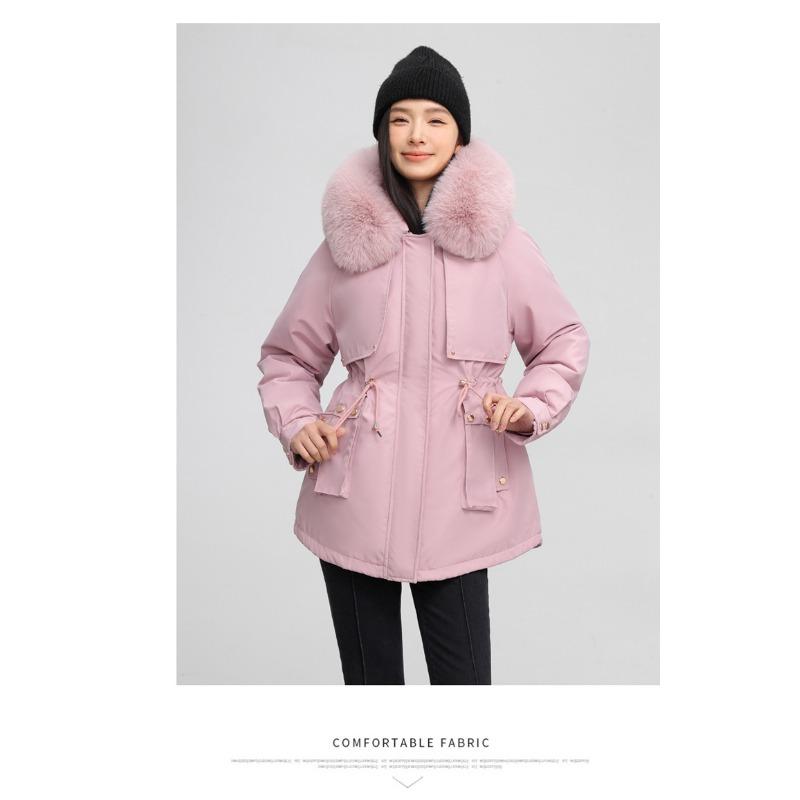 Veste d'hiver pour femme à col en fourrure, à capuche, coupe-vent, légère, épaisse, chaude, mi-longue, décontractée, sportive, parka, veste en coton
