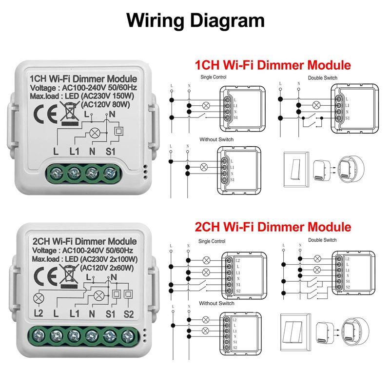 2025 Trend Tuya Wifi Smart Dimmer Switch Module 10A Support 2 Way Control 1 Gang Compatible For Google Home Alexa Smart Life App
