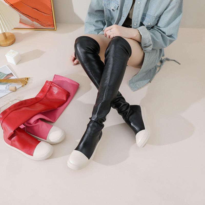 Women's Boots Winter Casual Pink Over The Knee Boots Flat Heels Bottom Comfortable Concise Long Boots Fashion Sewing Women Shoes