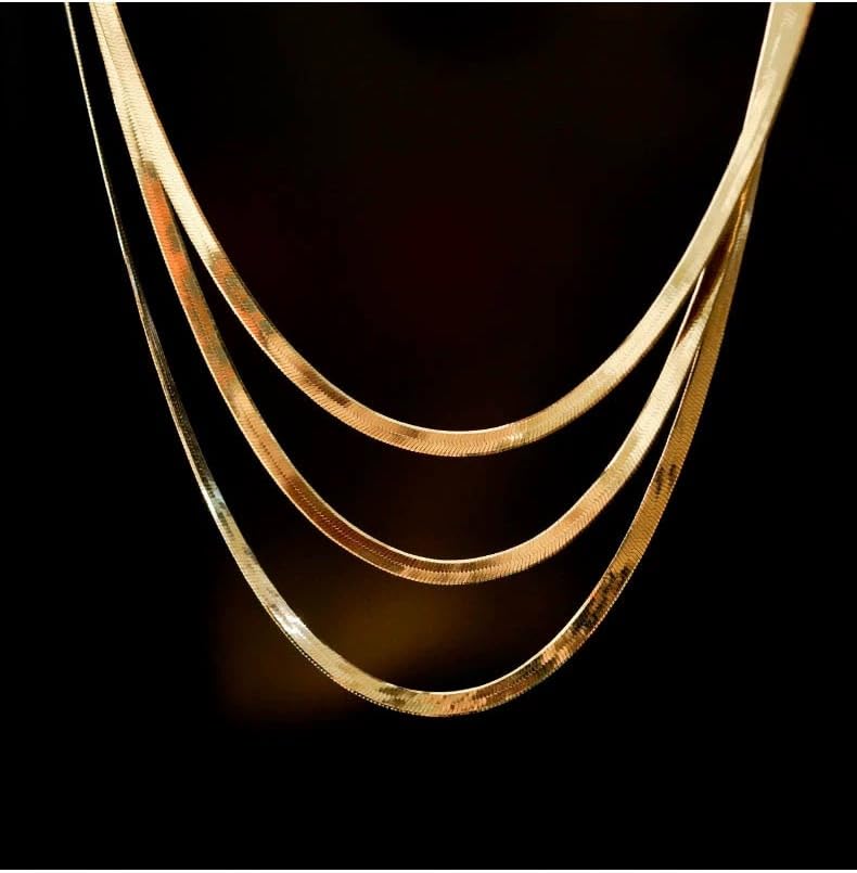 [Stjarna] Gold Snake Chain S925 Silver Necklace, 3mm Wide, 45cm, Women's Chain, Flat, Wide, Weight 7g 04G