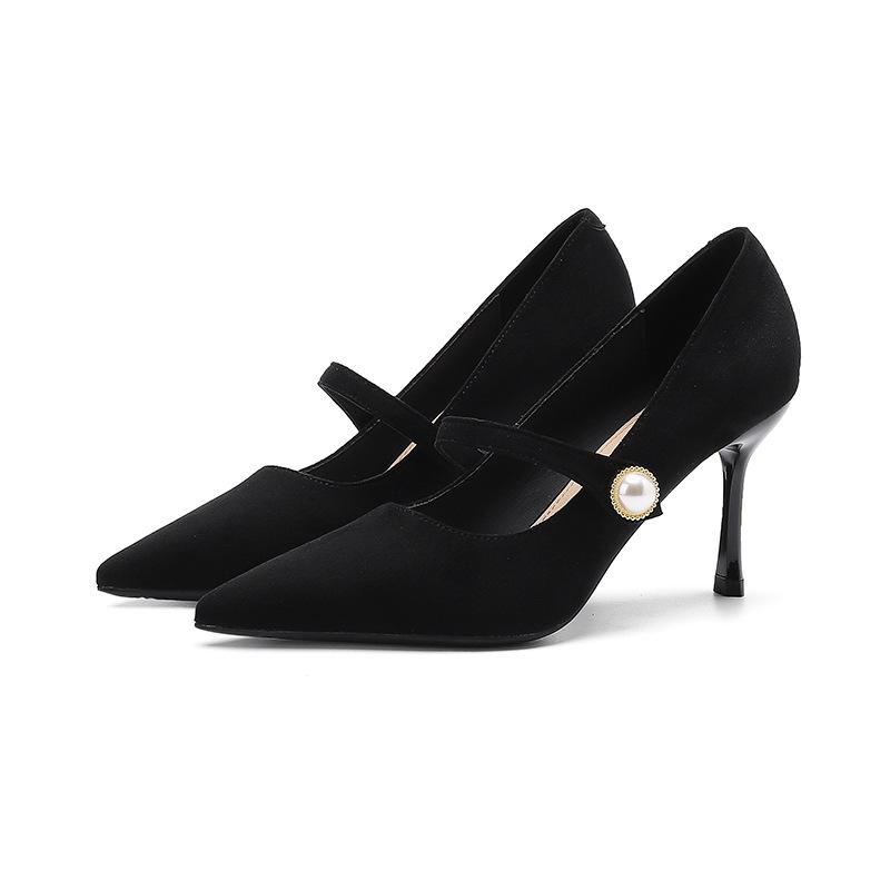 

811-B1 Sexy pointed stiletto high heels for women s winter 2025 new one-word suede pearl high heels for women 34