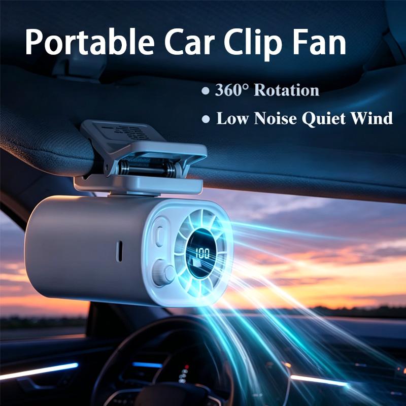 Car Clip On Fan Outdoor Umbrella Fan 360° Rotatable 100 Speed Wind Low Noise Mini Fan USB Rechargeable Clamp Anywhere Desktop