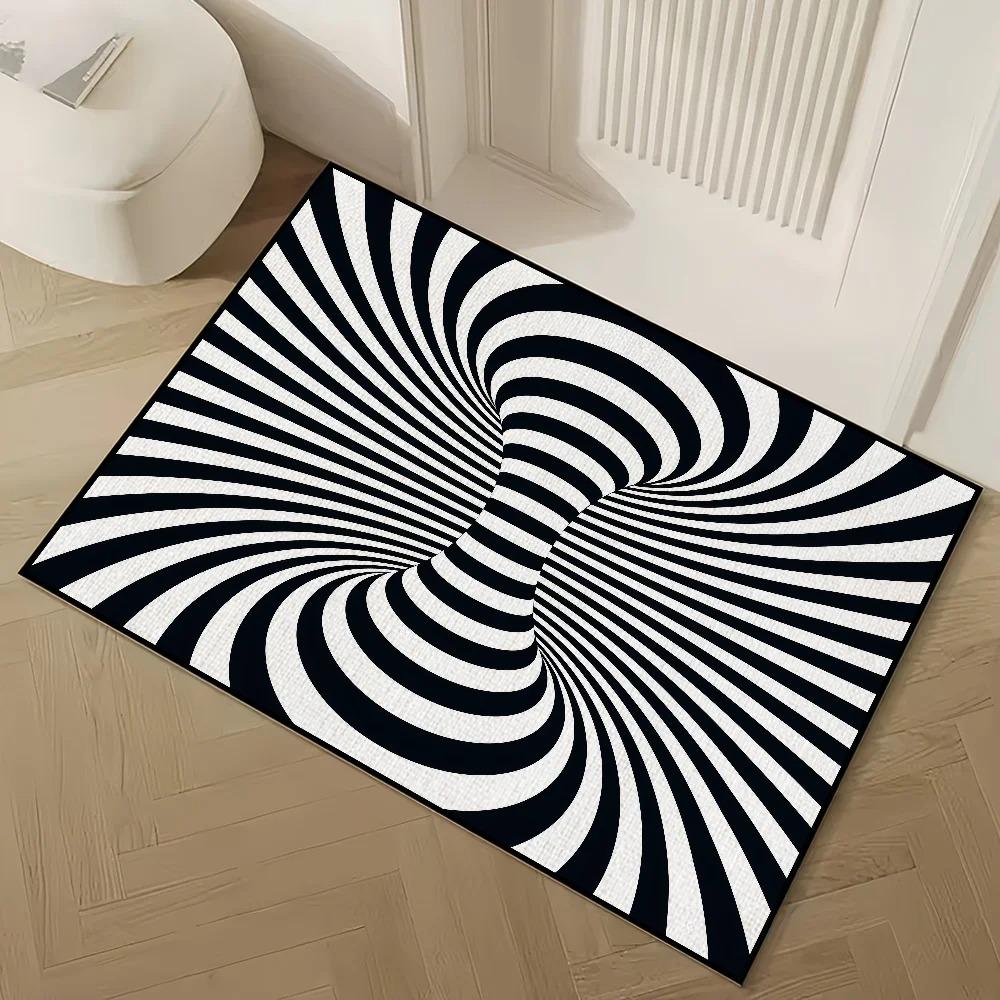 3D Vortex Illusion Small Rug – Art Optical Carpet for Bathroom Kitchen, Super Absorbent Non-Slip Bath Mat Floor Pad