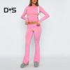 Set 2 Pezzi/Set Abbigliamento Sportivo da Donna Manica Lunga Girocollo Manica Corta Vestibilità Slim Elastico Vita Alta Vintage Morbido Casual Set T-shirt Pantaloni Set Pilates