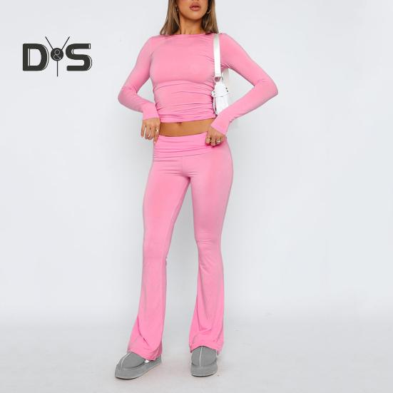 Set 2 Pezzi/Set Abbigliamento Sportivo da Donna Manica Lunga Girocollo Manica Corta Vestibilità Slim Elastico Vita Alta Vintage Morbido Casual Set T-shirt Pantaloni Set Pilates