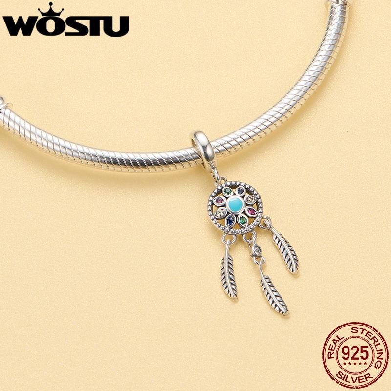 WOSTU 925 Silver Animal Cat Charm Pendant Heart Family Ladybug Bee Beads Fit Original Bracelet DIY Jewelry For Women